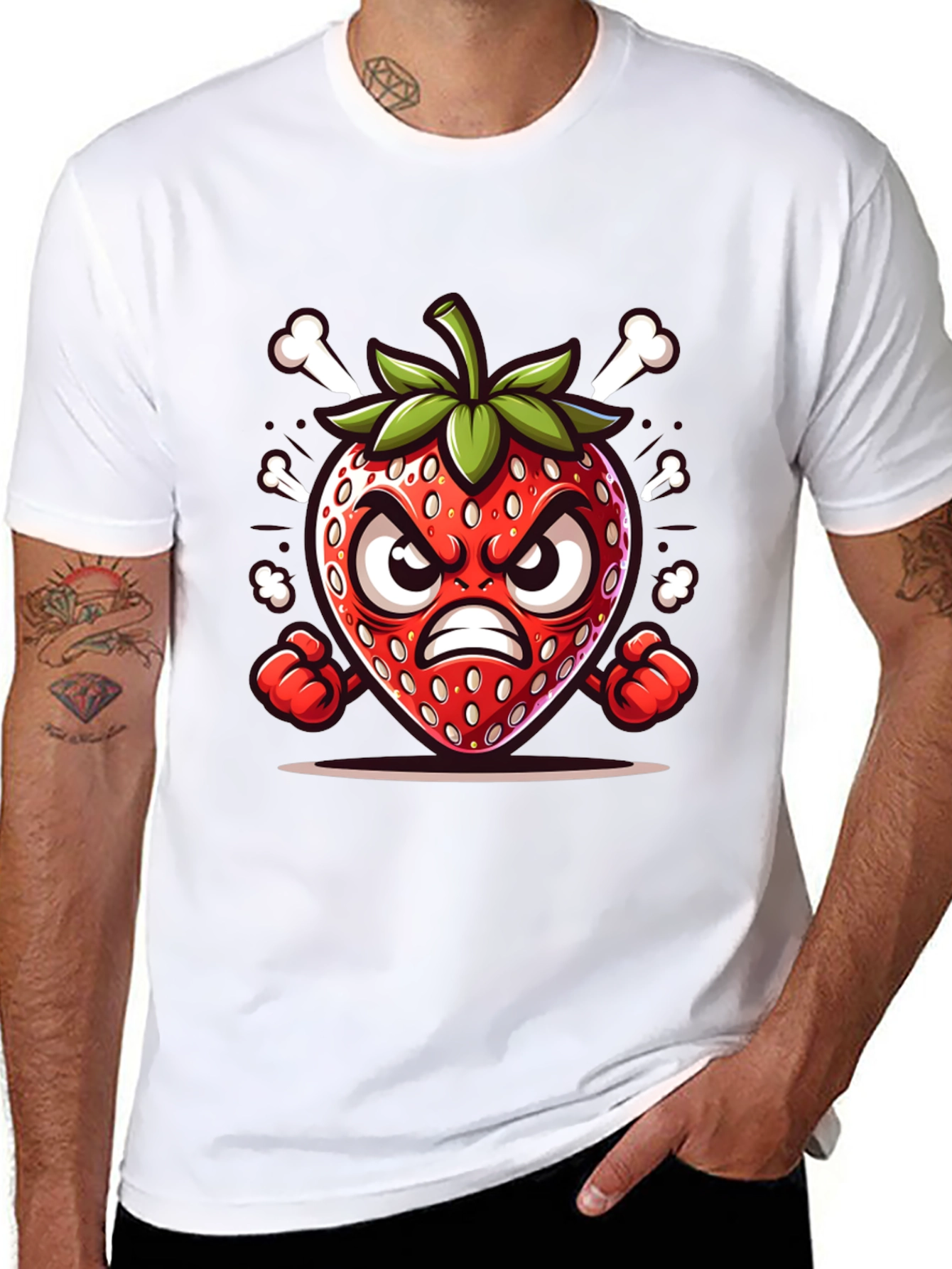 Angry Strawberry Cartoon Graphic Tee