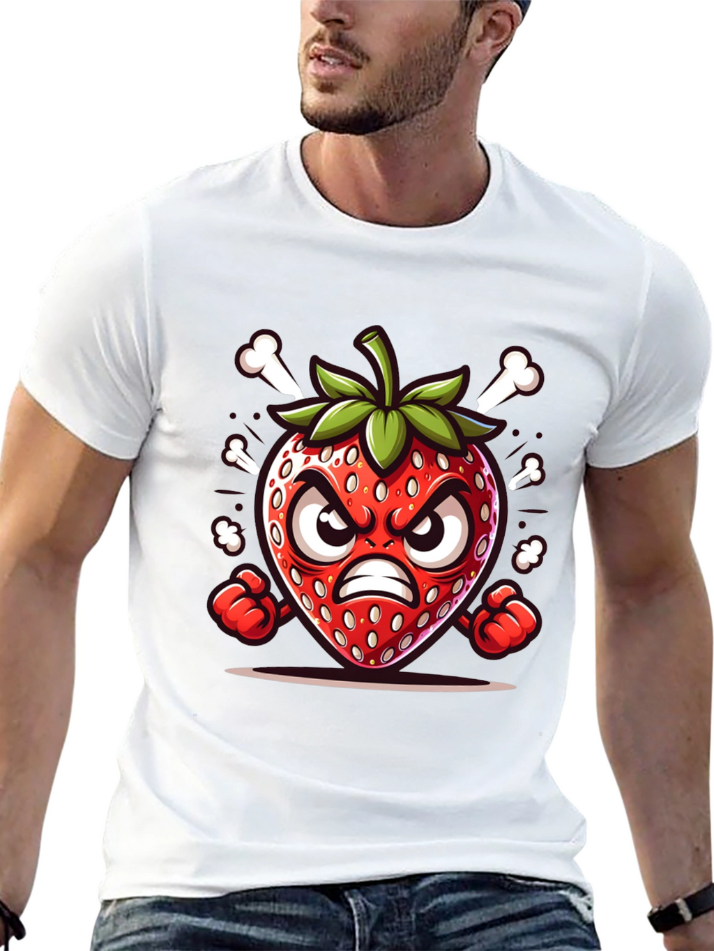 Angry Strawberry Cartoon Graphic Tee