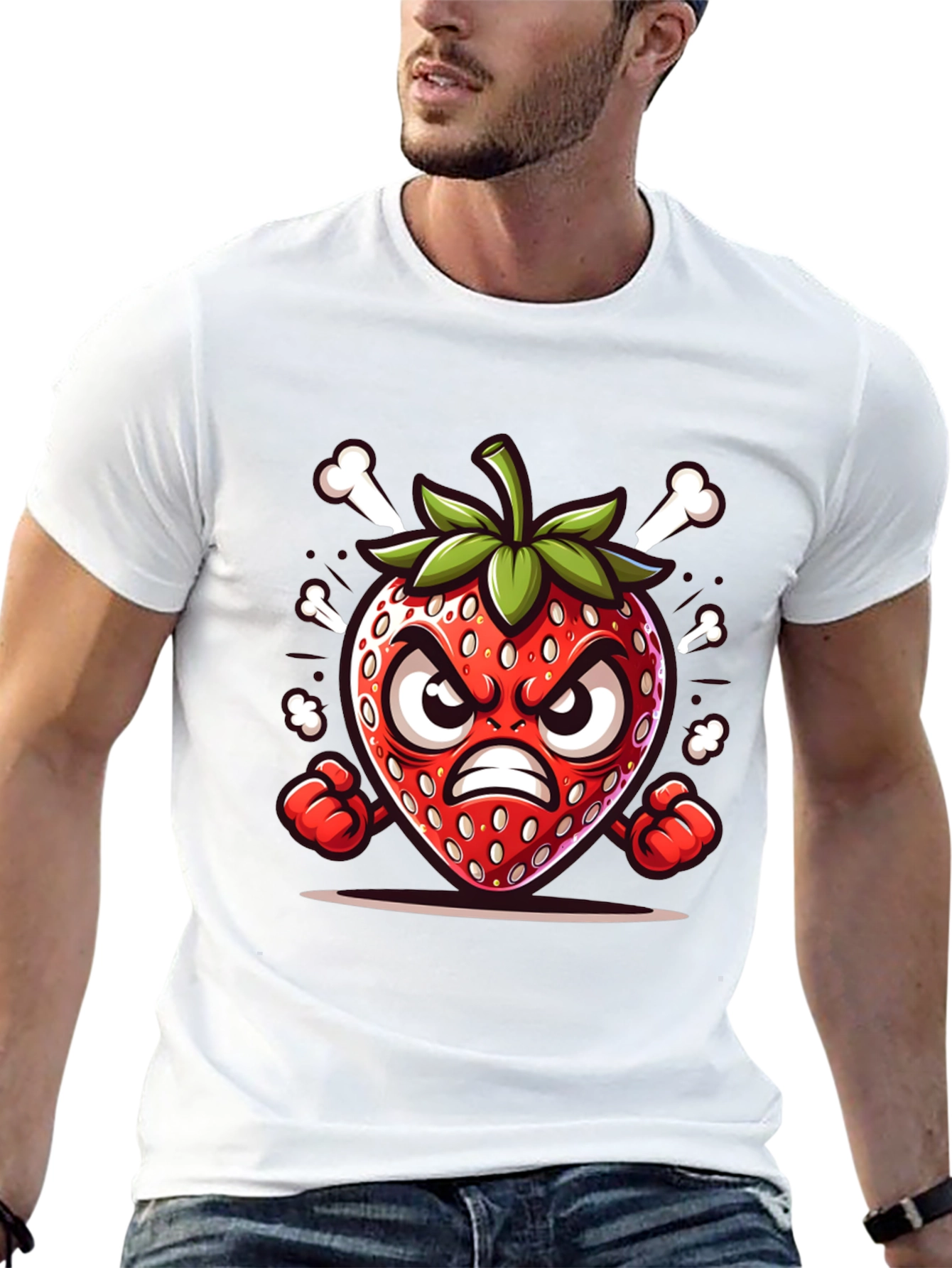 Angry Strawberry Cartoon Graphic Tee