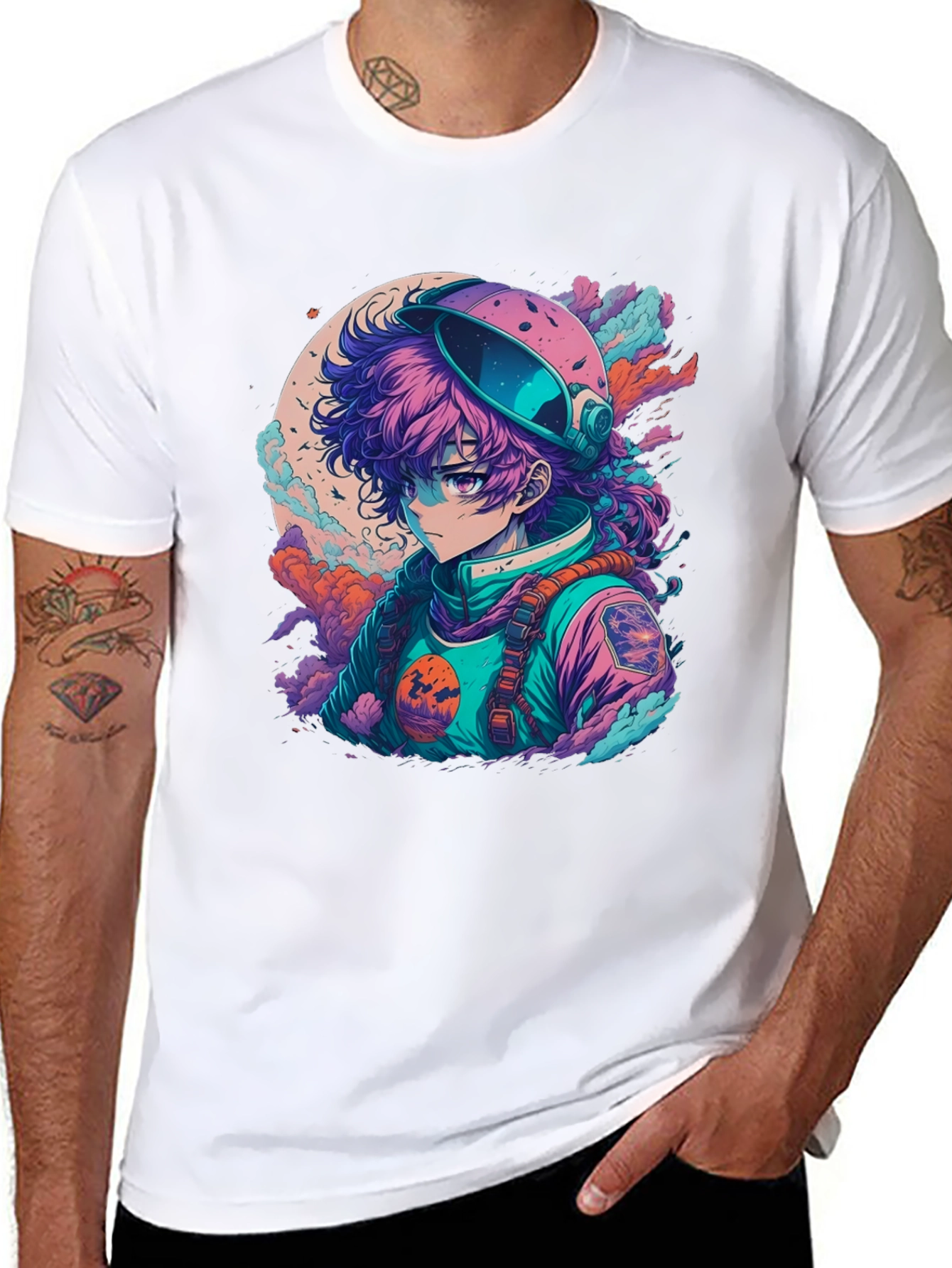 Anime Astronaut Graphic Tee - Trendy Spacewear