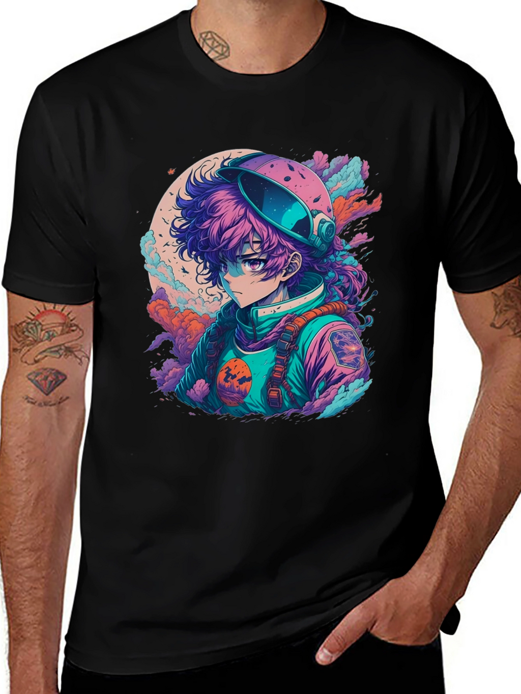 Anime Astronaut Graphic Tee - Trendy Spacewear