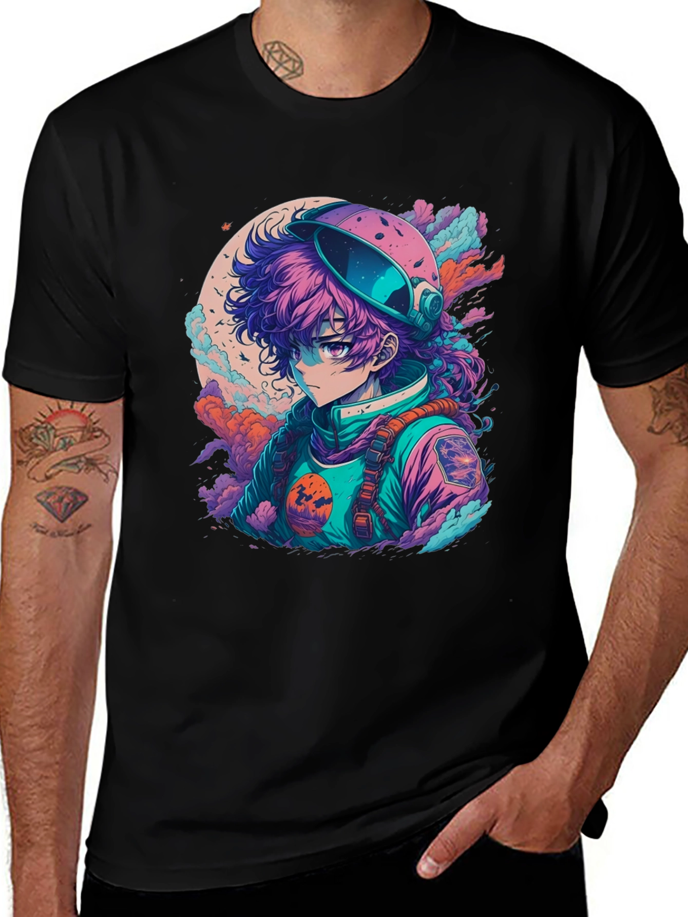 Anime Astronaut Graphic Tee - Trendy Spacewear