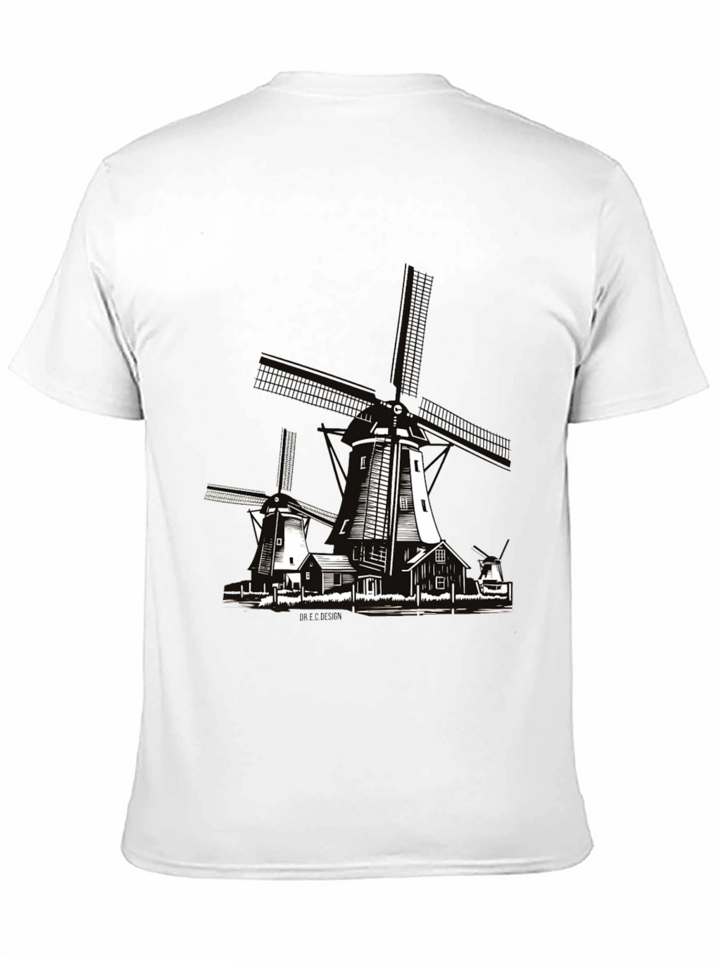 Dutch Windmill Graphic T-Shirt - Black Cotton Tee