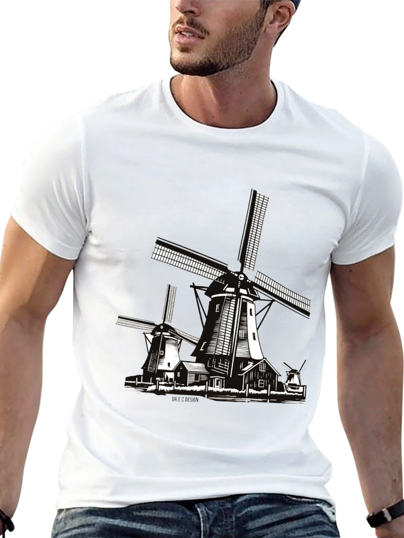 Dutch Windmill Graphic T-Shirt - Black Cotton Tee