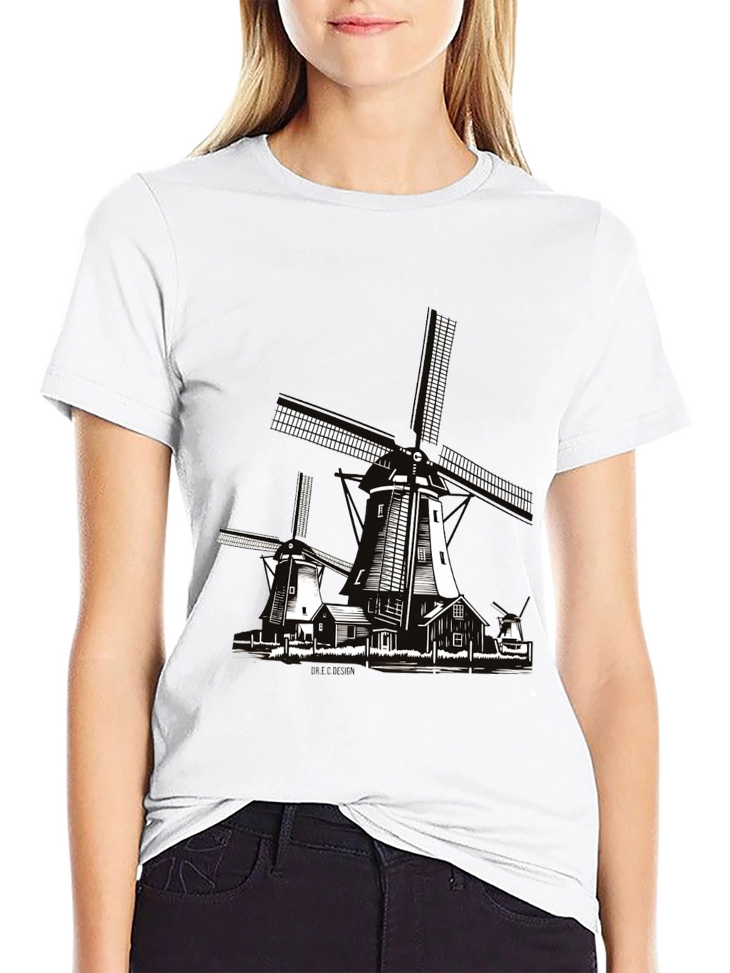 Dutch Windmill Graphic T-Shirt - Black Cotton Tee