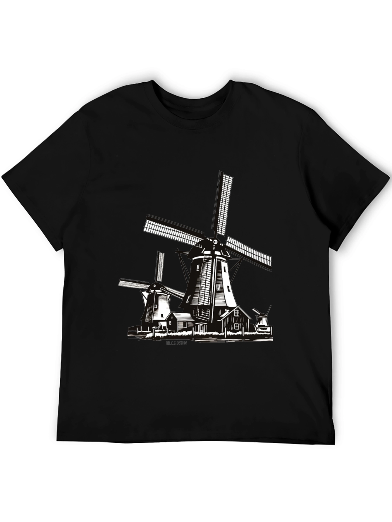 Dutch Windmill Graphic T-Shirt - Black Cotton Tee