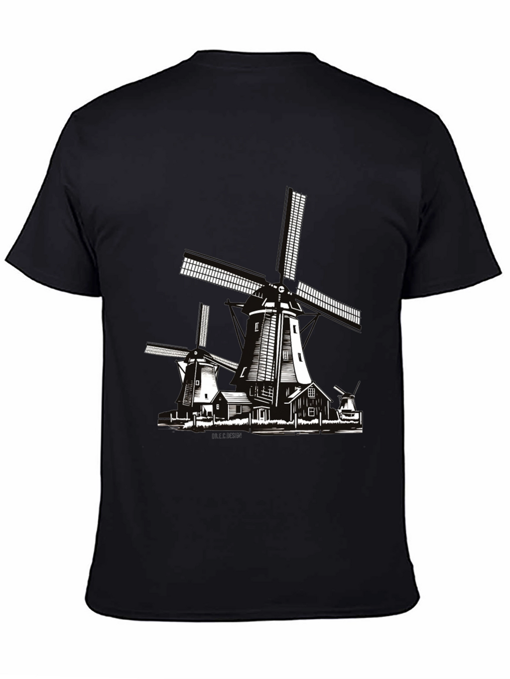 Dutch Windmill Graphic T-Shirt - Black Cotton Tee