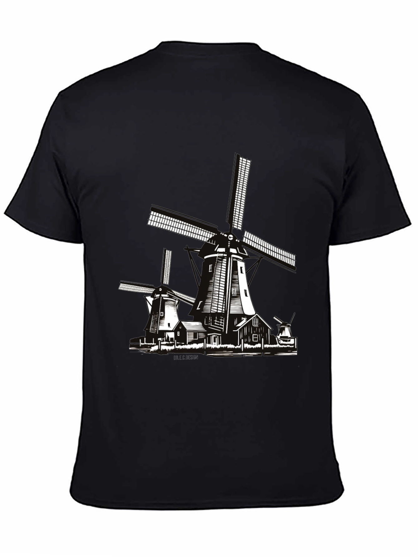 Dutch Windmill Graphic T-Shirt - Black Cotton Tee
