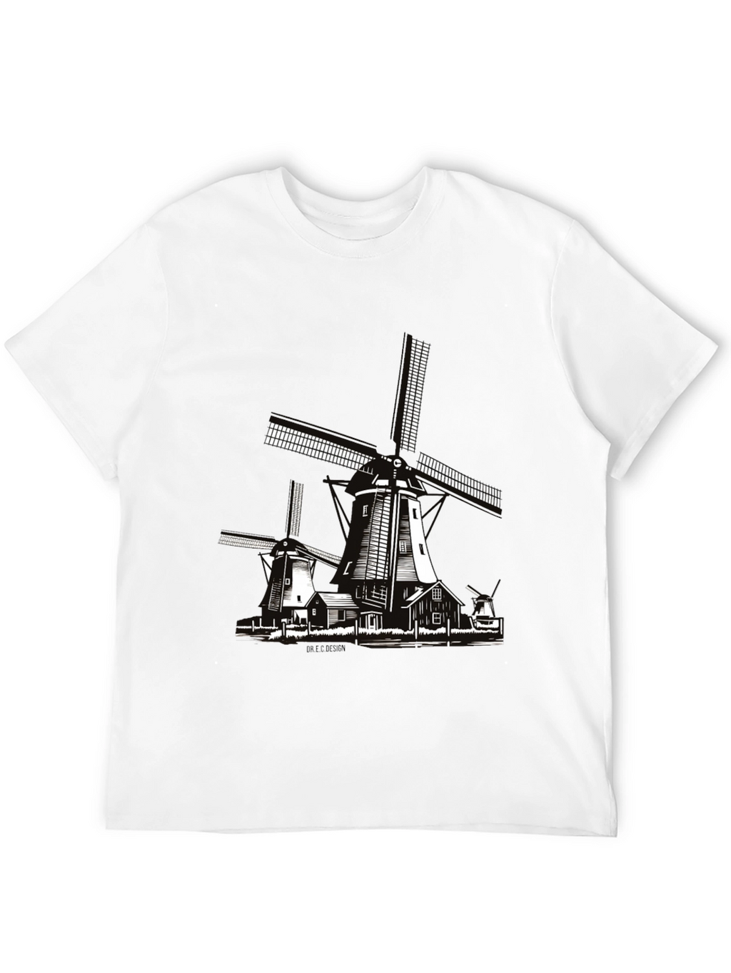 Dutch Windmill Graphic T-Shirt - Black Cotton Tee