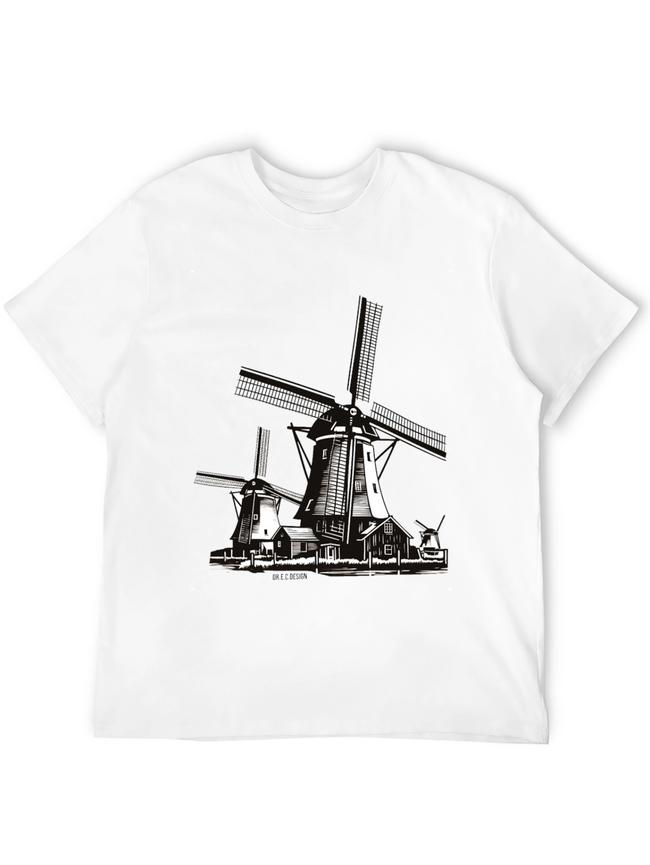 Dutch Windmill Graphic T-Shirt - Black Cotton Tee