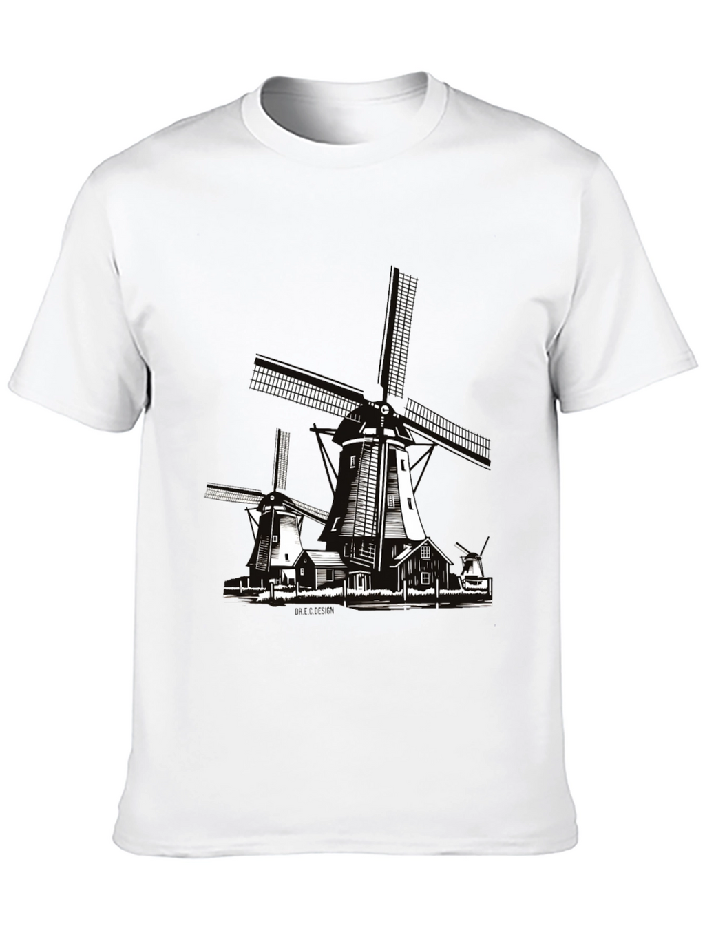 Dutch Windmill Graphic T-Shirt - Black Cotton Tee