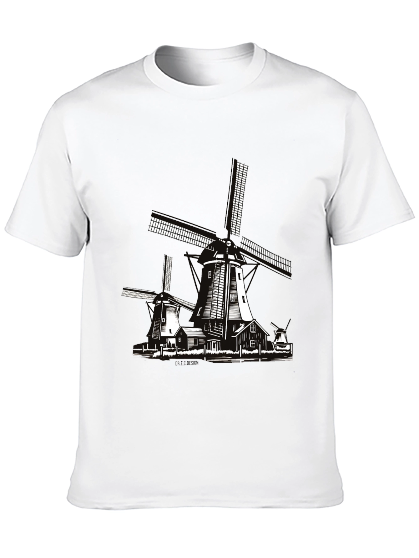 Dutch Windmill Graphic T-Shirt - Black Cotton Tee