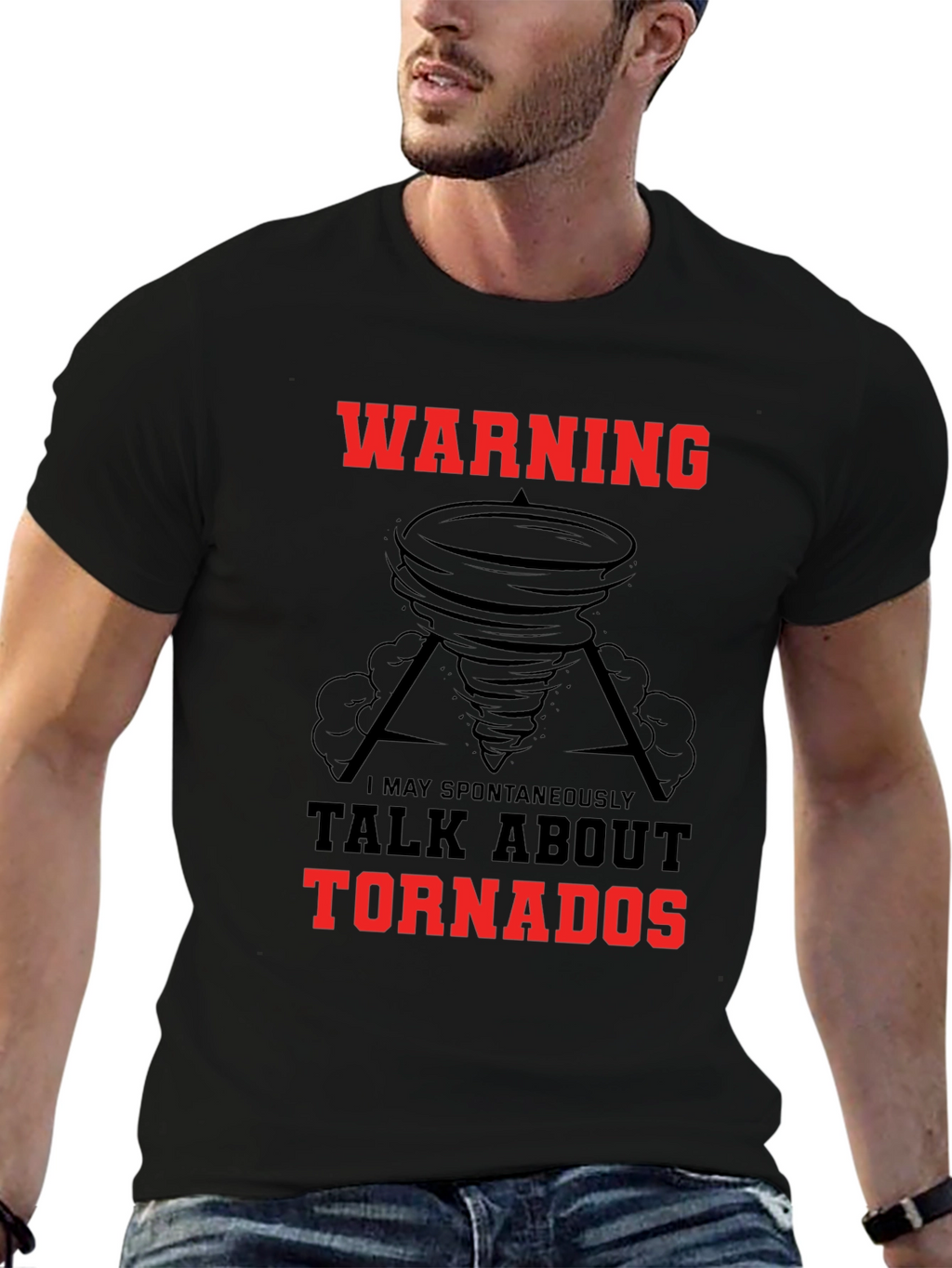 Warning May Spontaneously Talk About Tornadoes Black T-Shirt