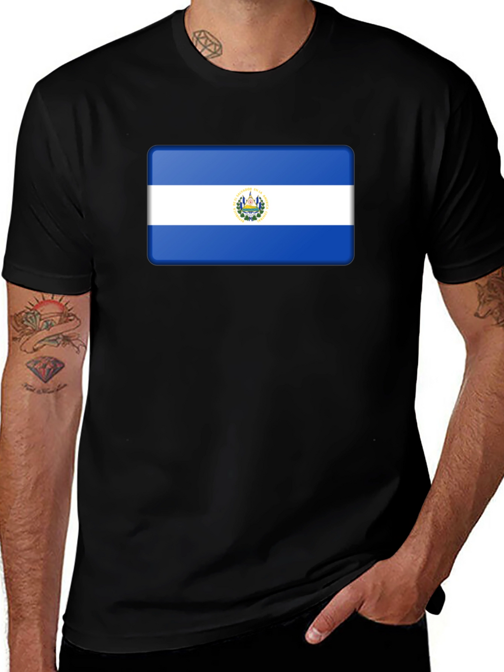 El Salvador Flag T-Shirt - Black Cotton Tee