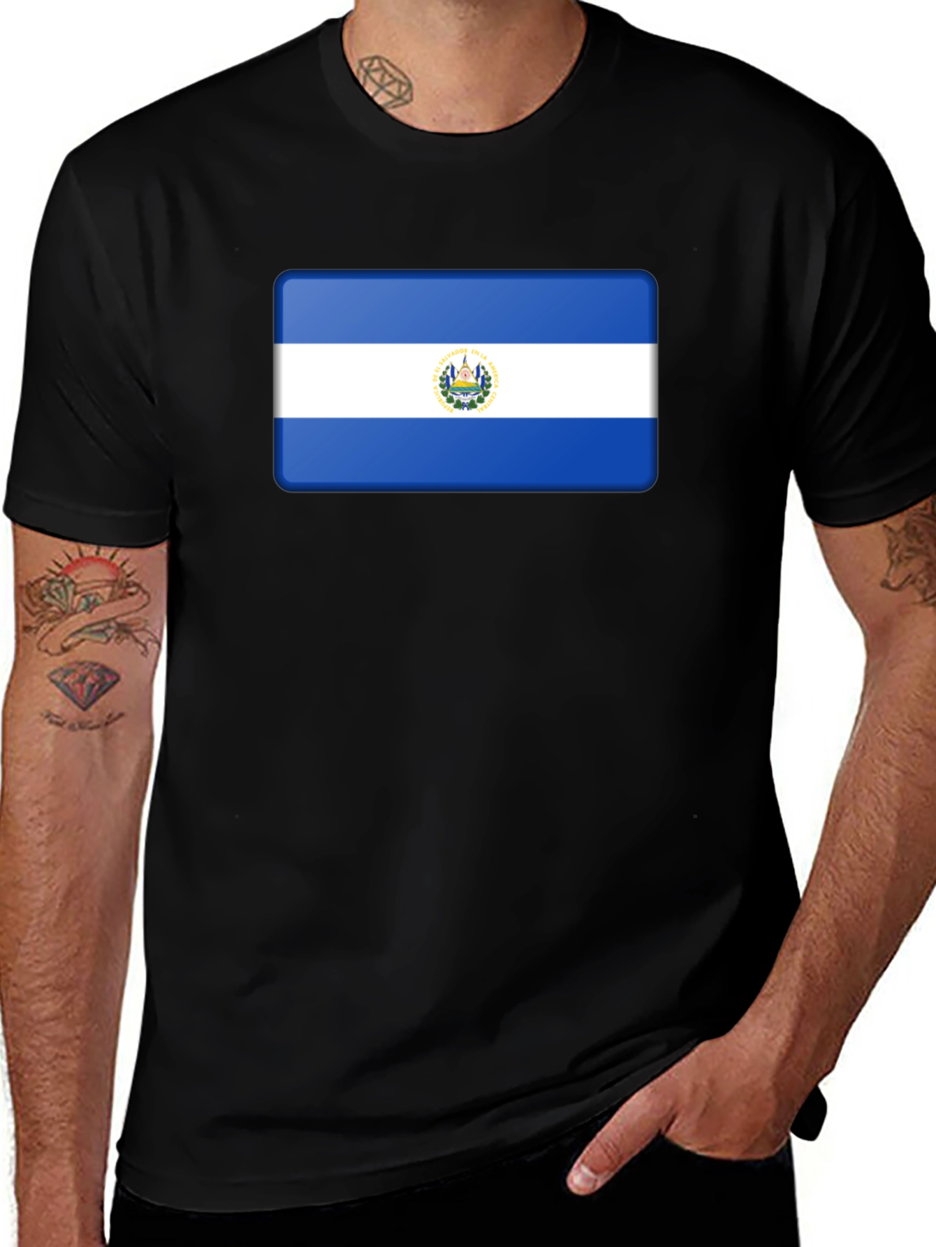 El Salvador Flag T-Shirt - Black Cotton Tee