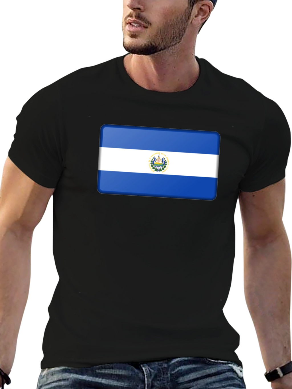 El Salvador Flag T-Shirt - Black Cotton Tee