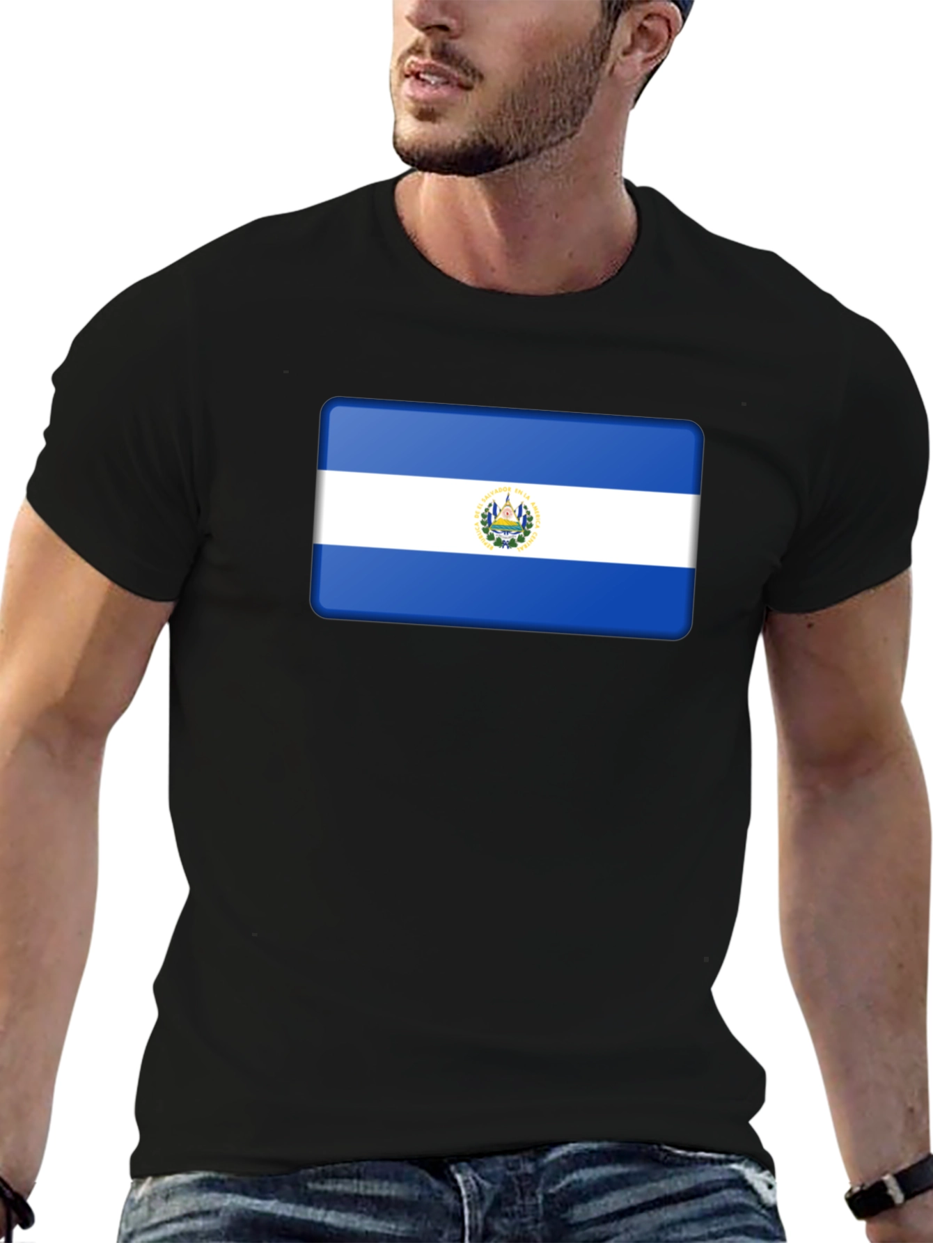 El Salvador Flag T-Shirt - Black Cotton Tee