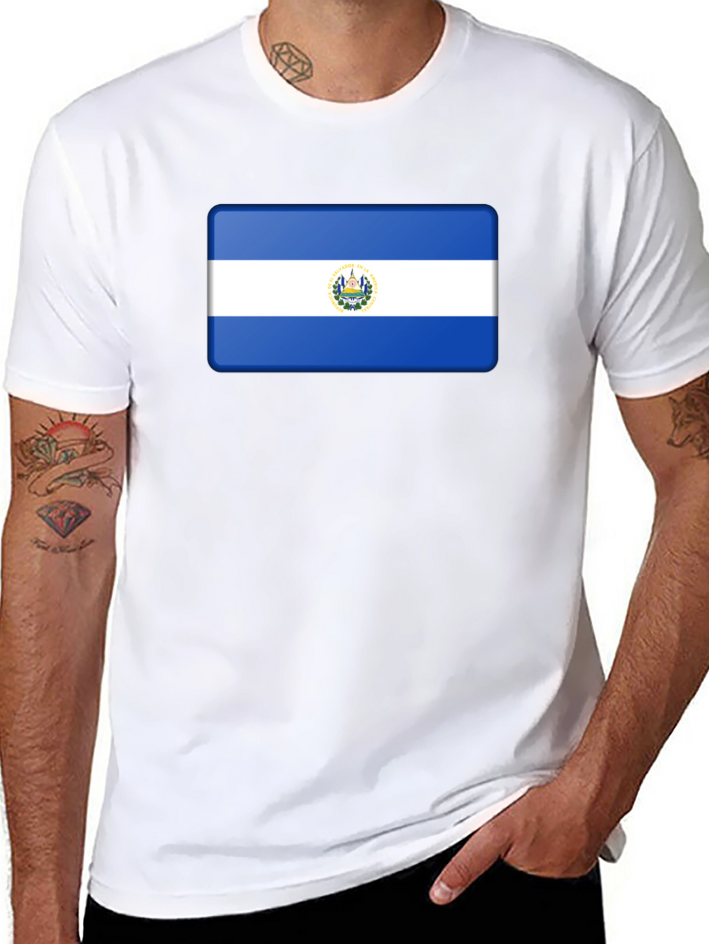 El Salvador Flag T-Shirt - Black Cotton Tee