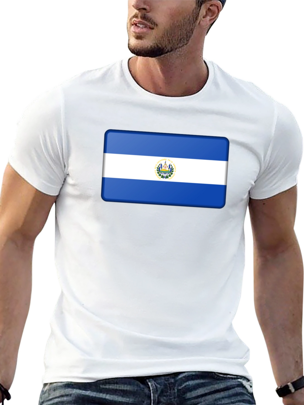 El Salvador Flag T-Shirt - Black Cotton Tee