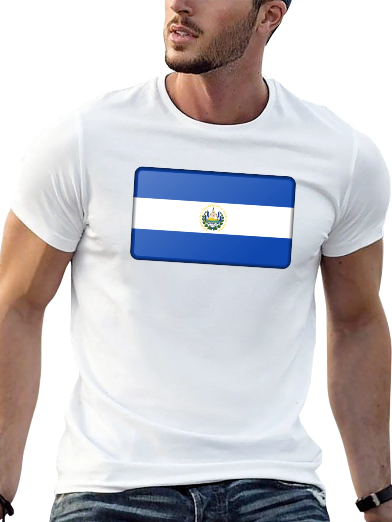 El Salvador Flag T-Shirt - Black Cotton Tee
