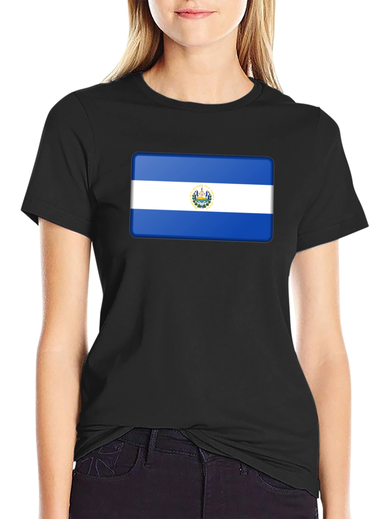 El Salvador Flag T-Shirt - Black Cotton Tee