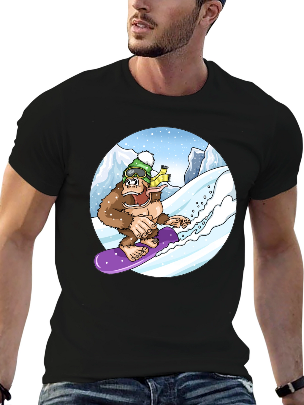 Snowboarding Bigfoot Tee - Fun Graphic Shirt