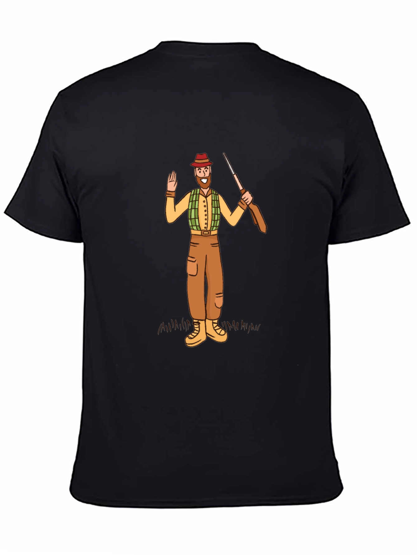 Hunter Cartoon Graphic Tee - Black Cotton T-Shirt