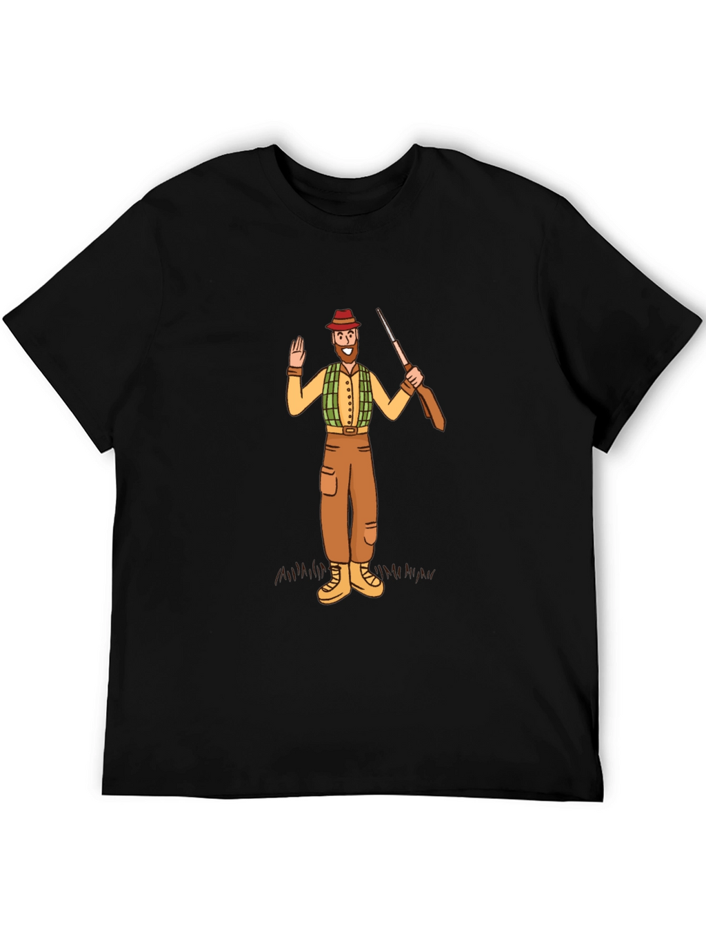 Hunter Cartoon Graphic Tee - Black Cotton T-Shirt