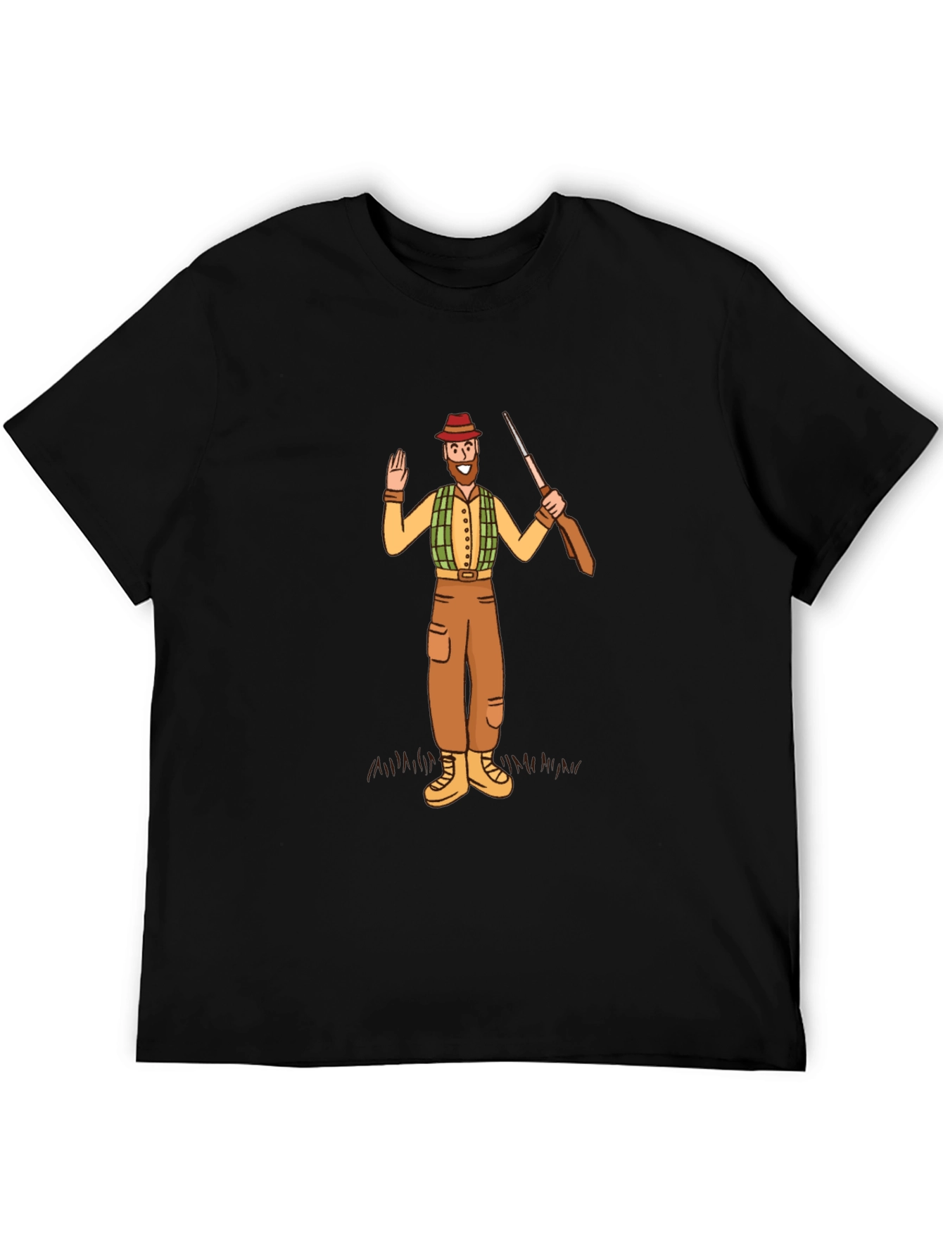 Hunter Cartoon Graphic Tee - Black Cotton T-Shirt