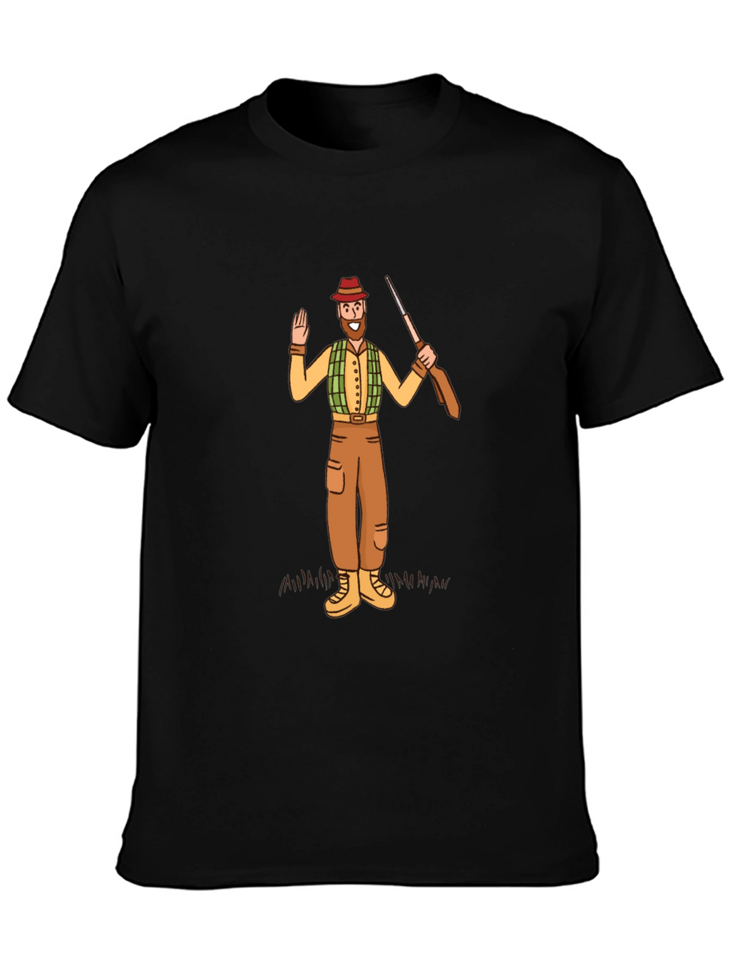 Hunter Cartoon Graphic Tee - Black Cotton T-Shirt