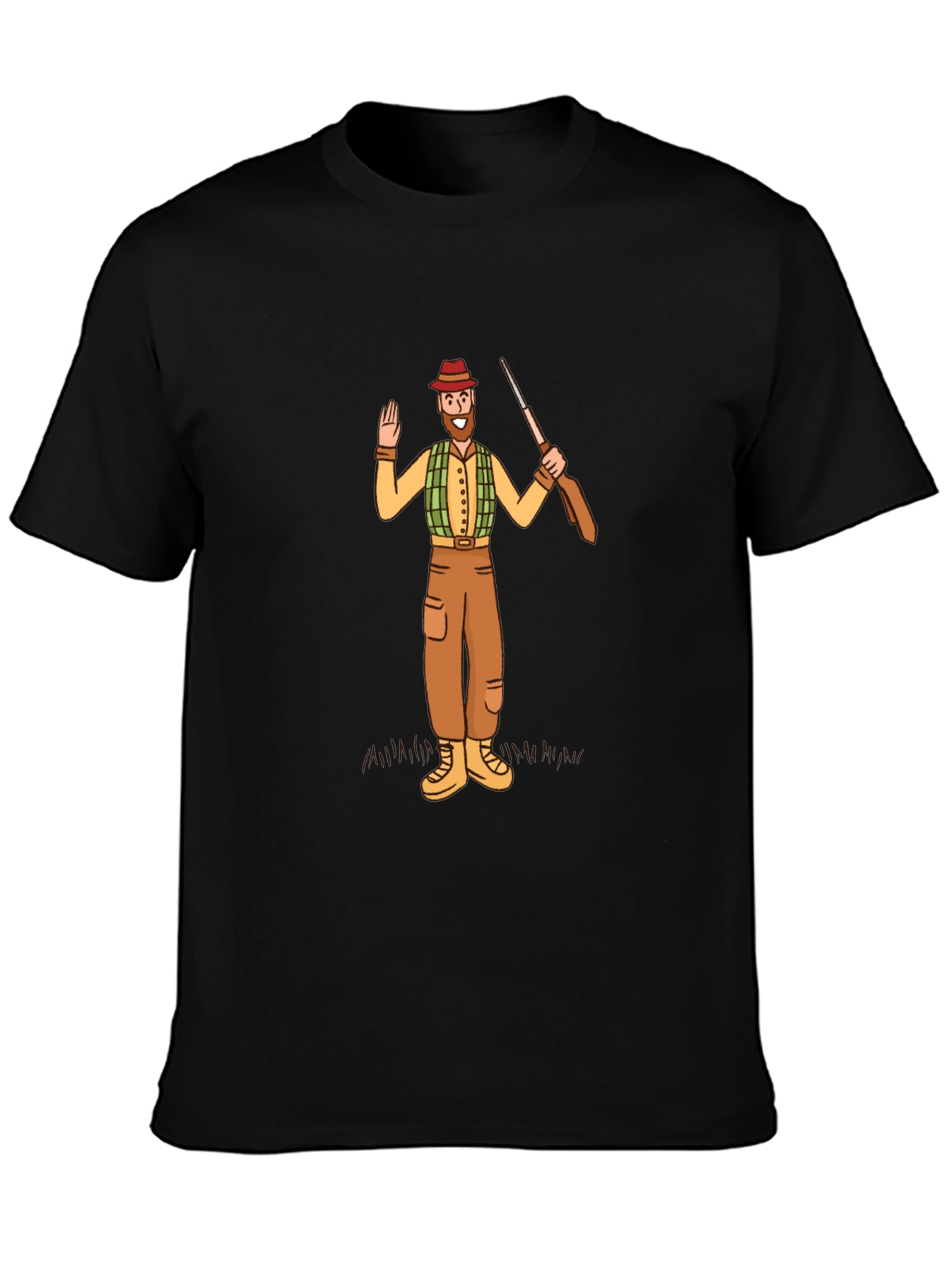 Hunter Cartoon Graphic Tee - Black Cotton T-Shirt