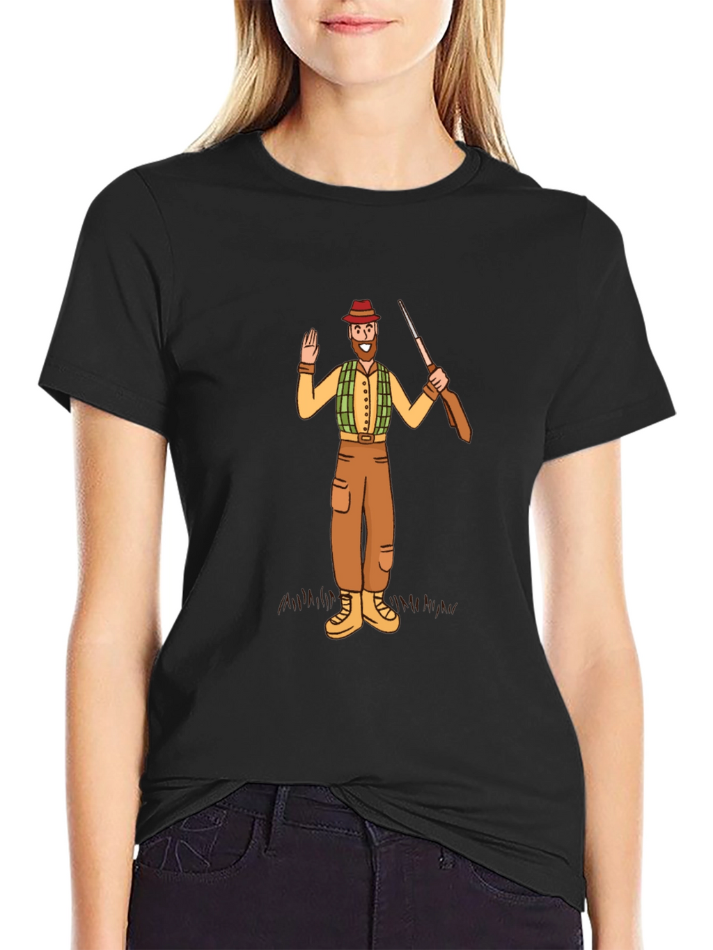 Hunter Cartoon Graphic Tee - Black Cotton T-Shirt