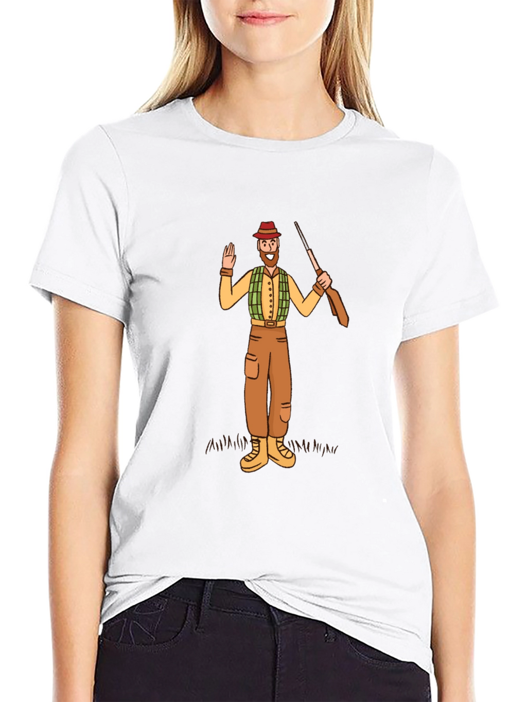 Hunter Cartoon Graphic Tee - Black Cotton T-Shirt