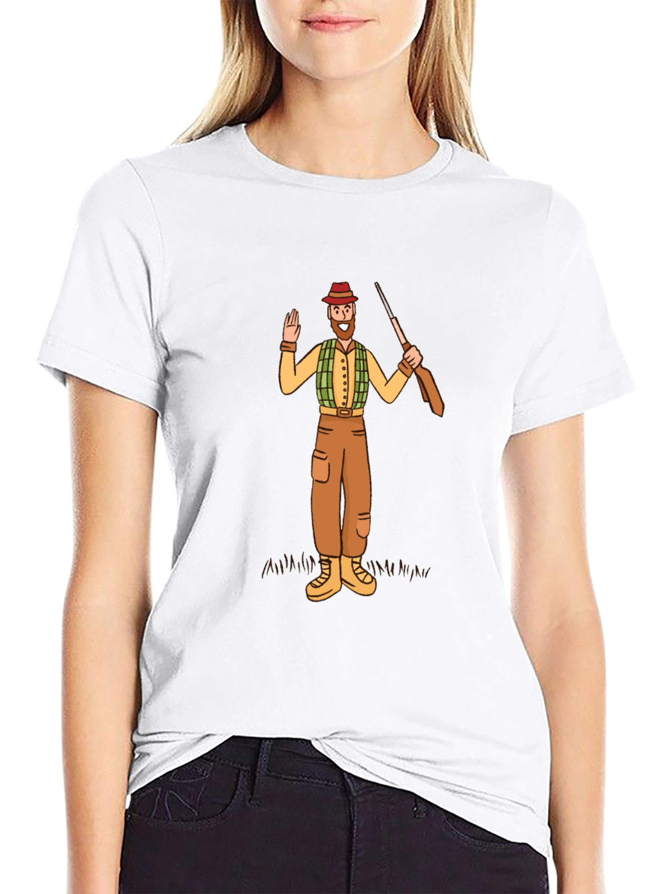Hunter Cartoon Graphic Tee - Black Cotton T-Shirt