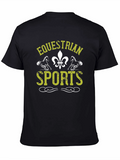 Equestrian Sports Graphic Tee - Black Cotton Shirt