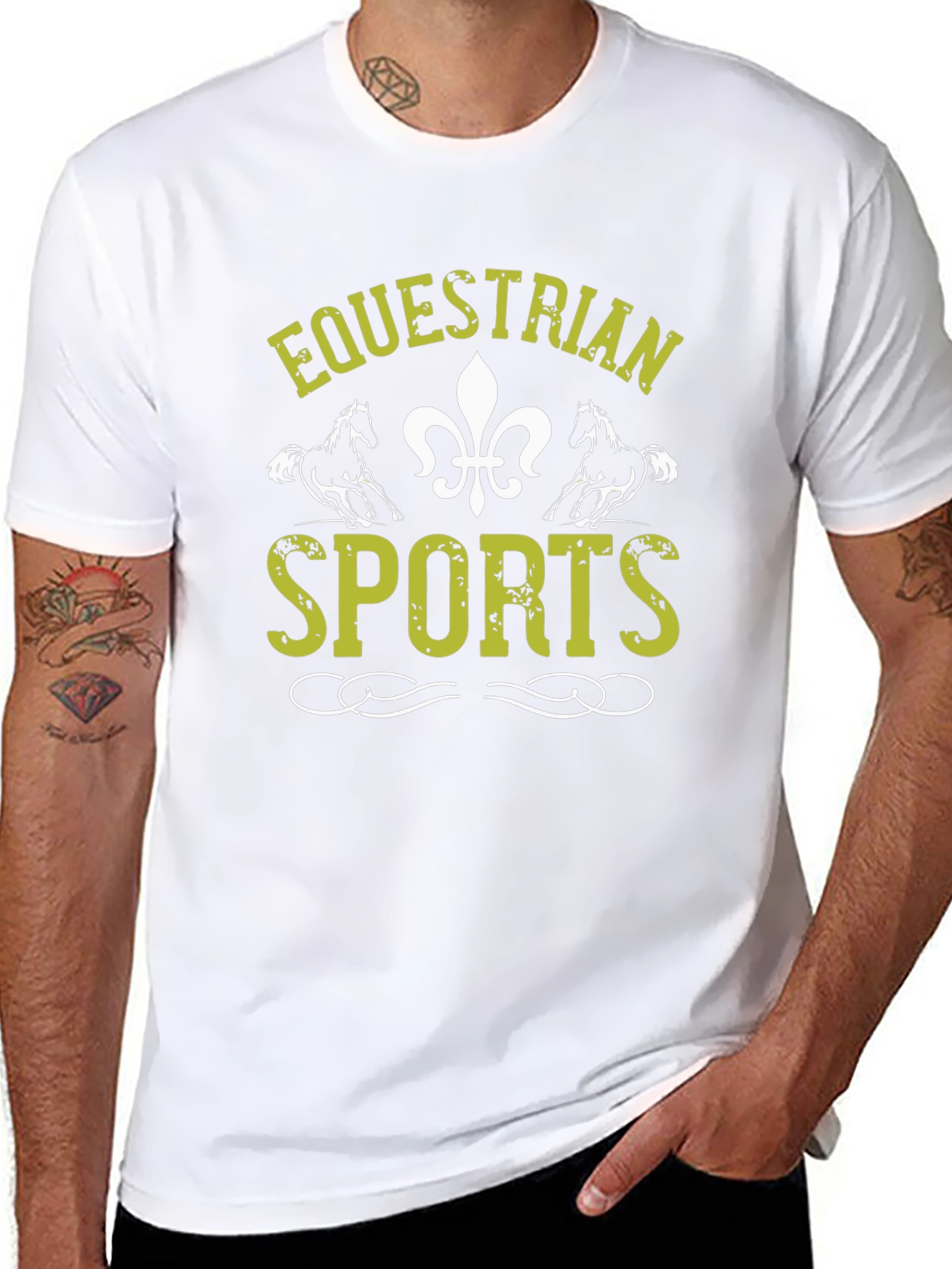 Equestrian Sports Graphic Tee - Black Cotton Shirt