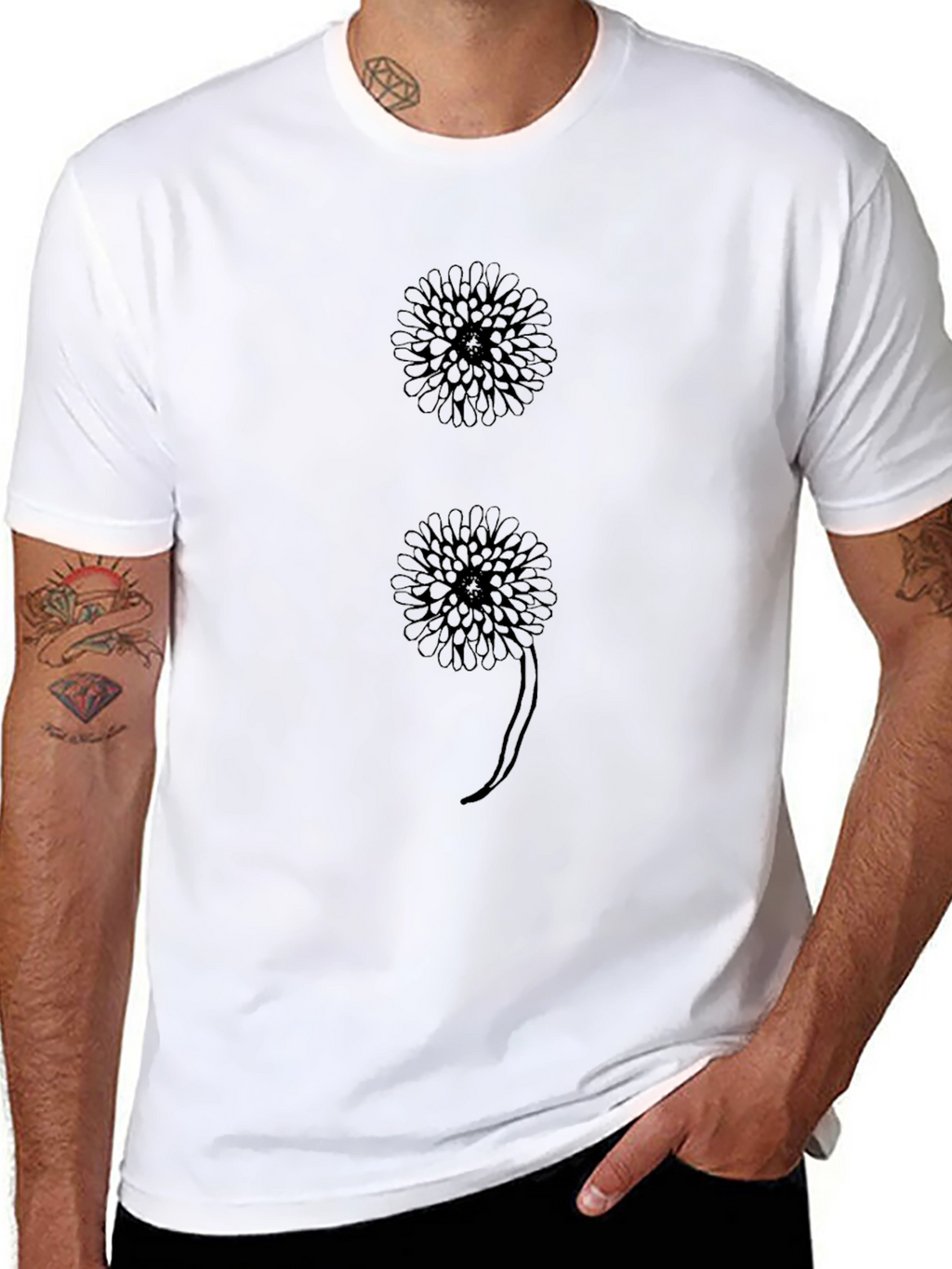 Floral Semicolon Graphic Tee - Black Cotton T-Shirt