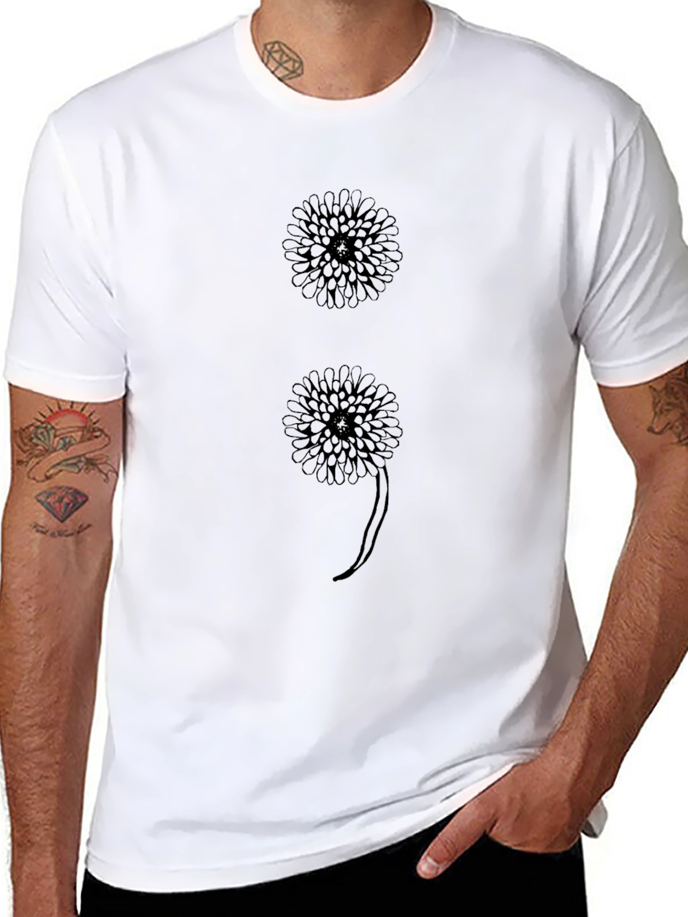 Floral Semicolon Graphic Tee - Black Cotton T-Shirt
