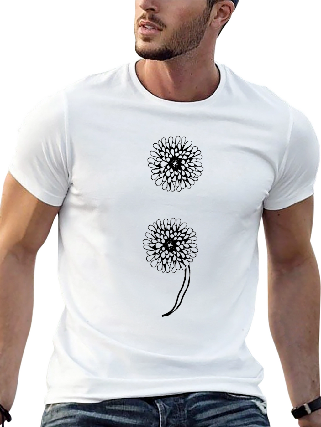 Floral Semicolon Graphic Tee - Black Cotton T-Shirt