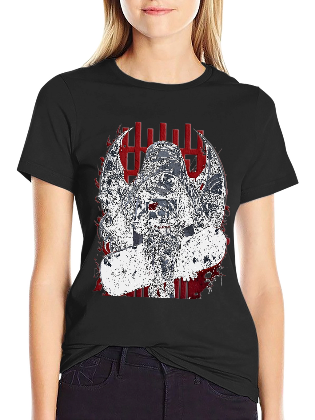 Edgy Graphic Tee - Dark Angel Skateboard Design