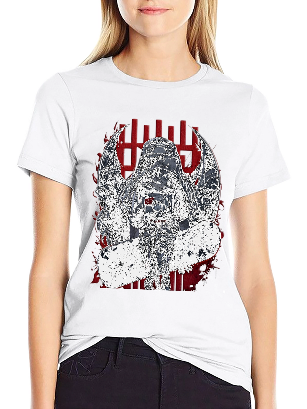 Edgy Graphic Tee - Dark Angel Skateboard Design