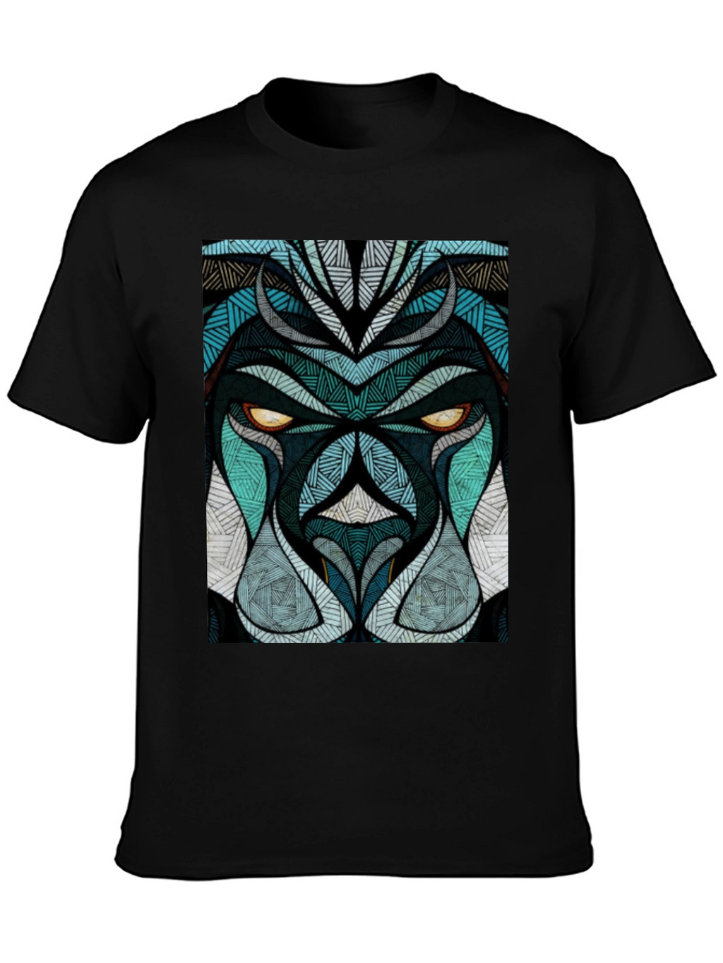 Abstract Lion Face Graphic Black T-Shirt