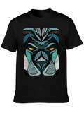 Abstract Lion Face Graphic Black T-Shirt