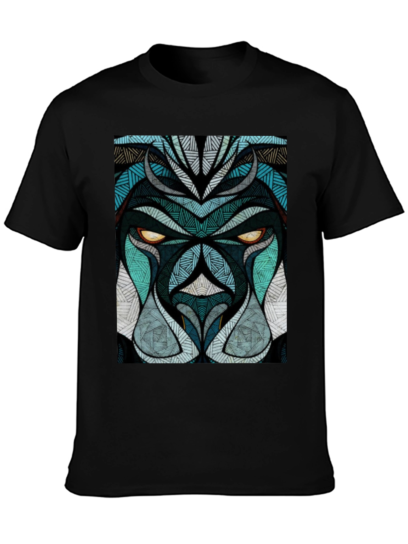 Abstract Lion Face Graphic Black T-Shirt