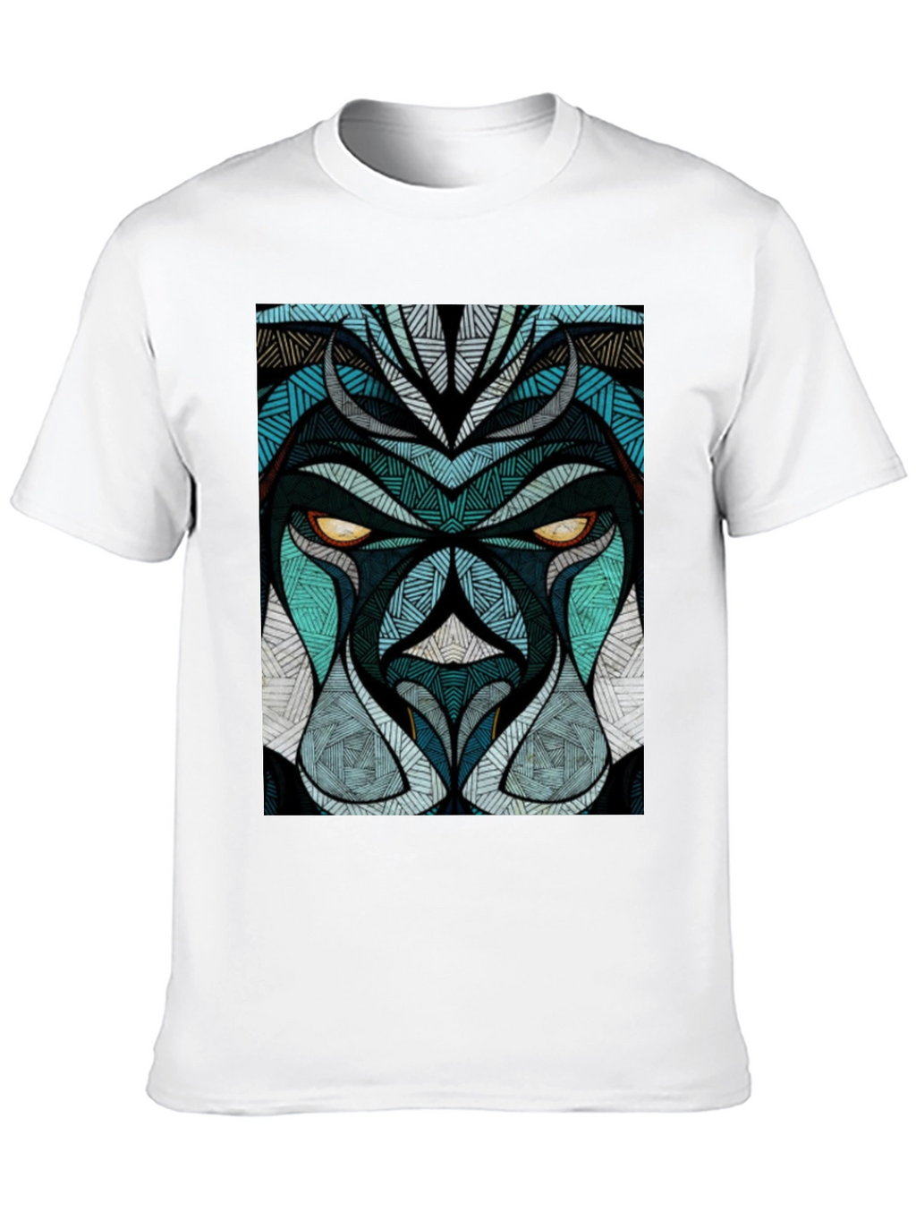 Abstract Lion Face Graphic Black T-Shirt