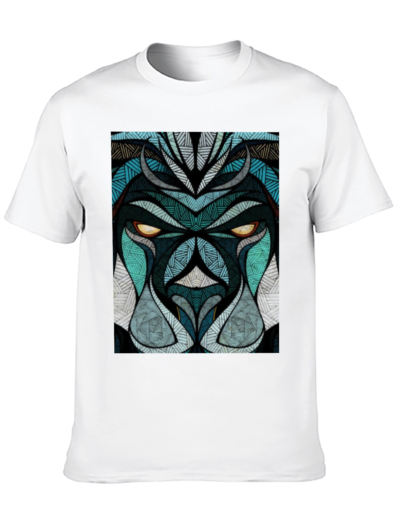 Abstract Lion Face Graphic Black T-Shirt