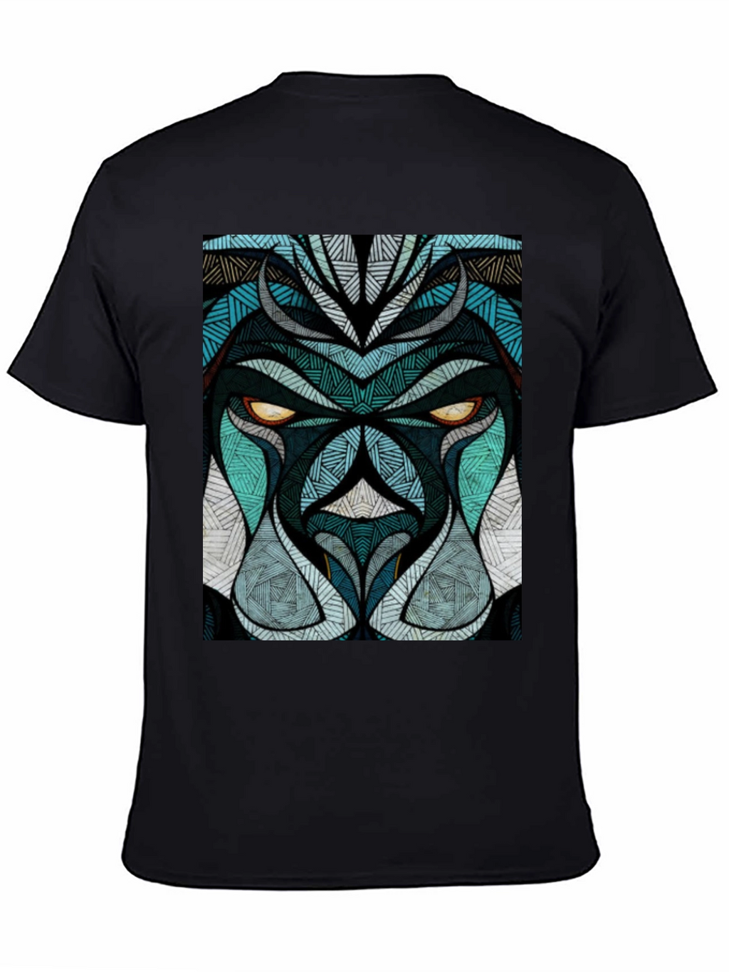 Abstract Lion Face Graphic Black T-Shirt