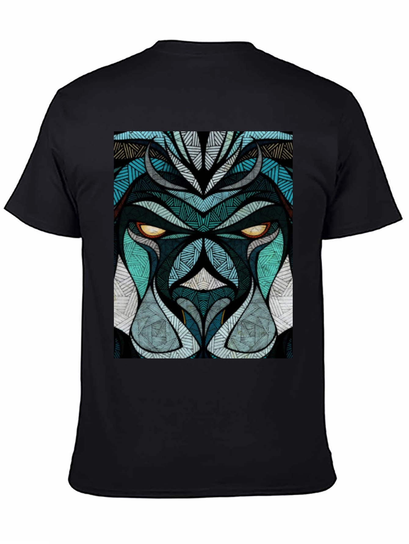 Abstract Lion Face Graphic Black T-Shirt
