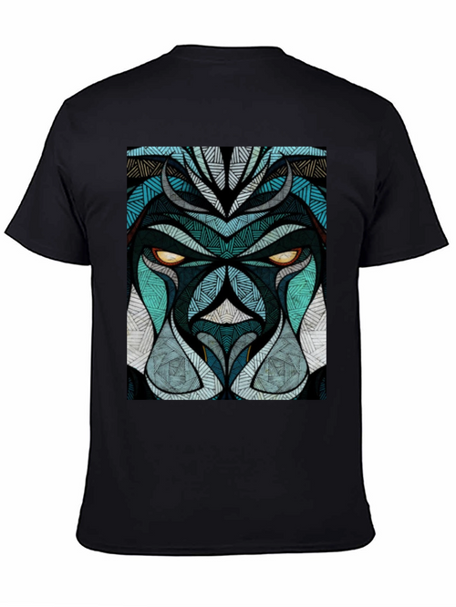 Abstract Lion Face Graphic Black T-Shirt