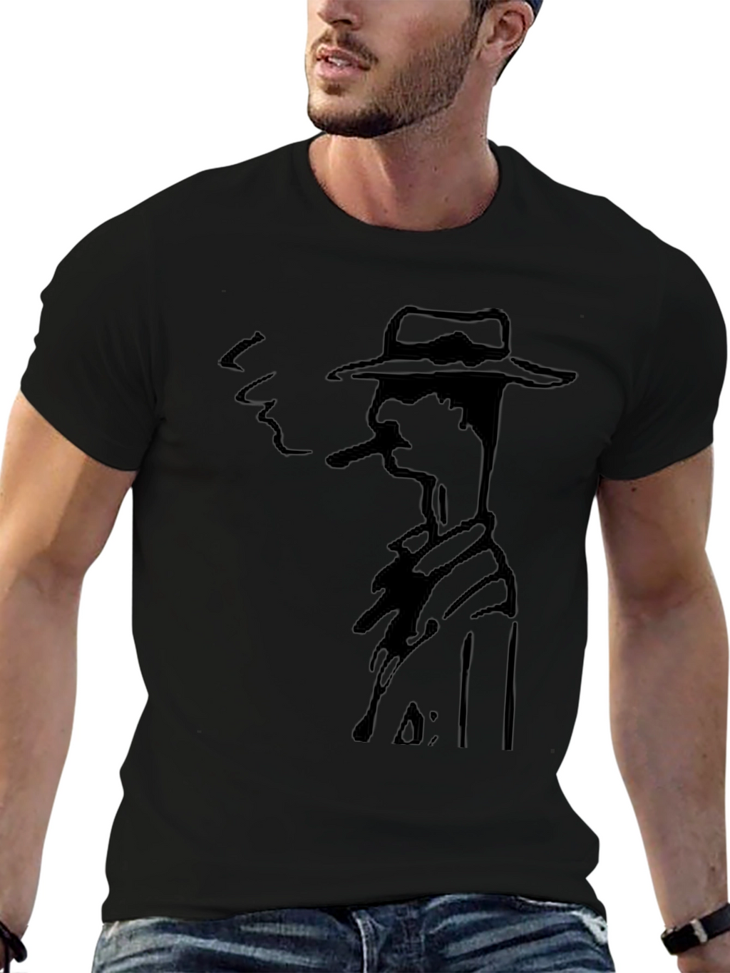 Smoking Man Graphic Tee - Black Cotton T-Shirt